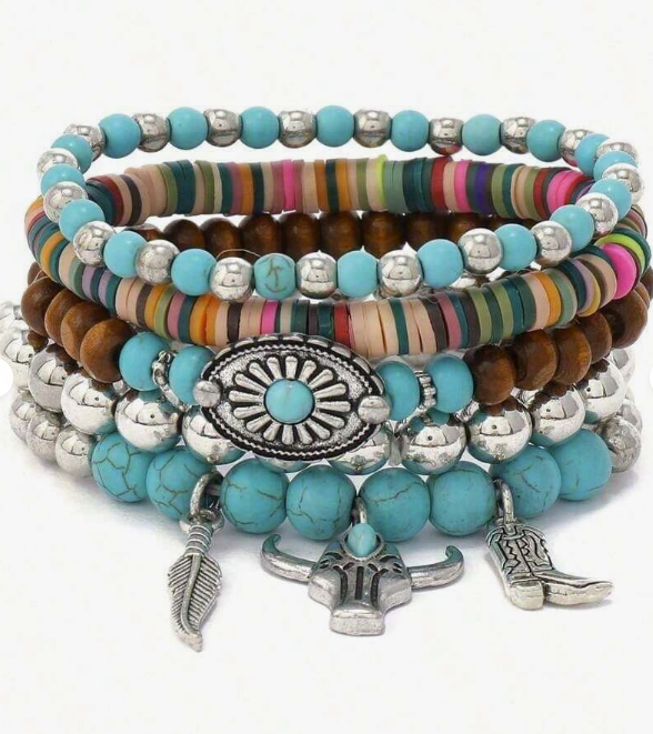 5-pc Bohemian Turquoise Wooden Bead Bracelet