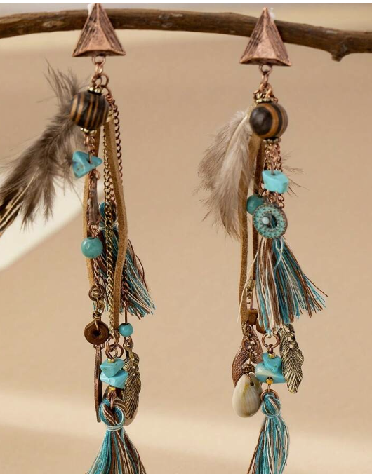 Retro Style Bohemian Feather Tassel Earrings